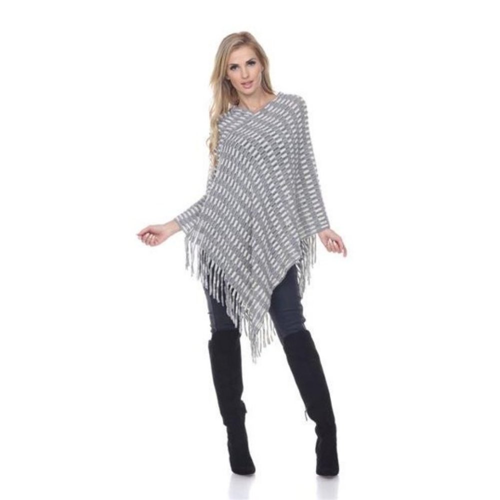 White Mark Fringe Hem Poncho